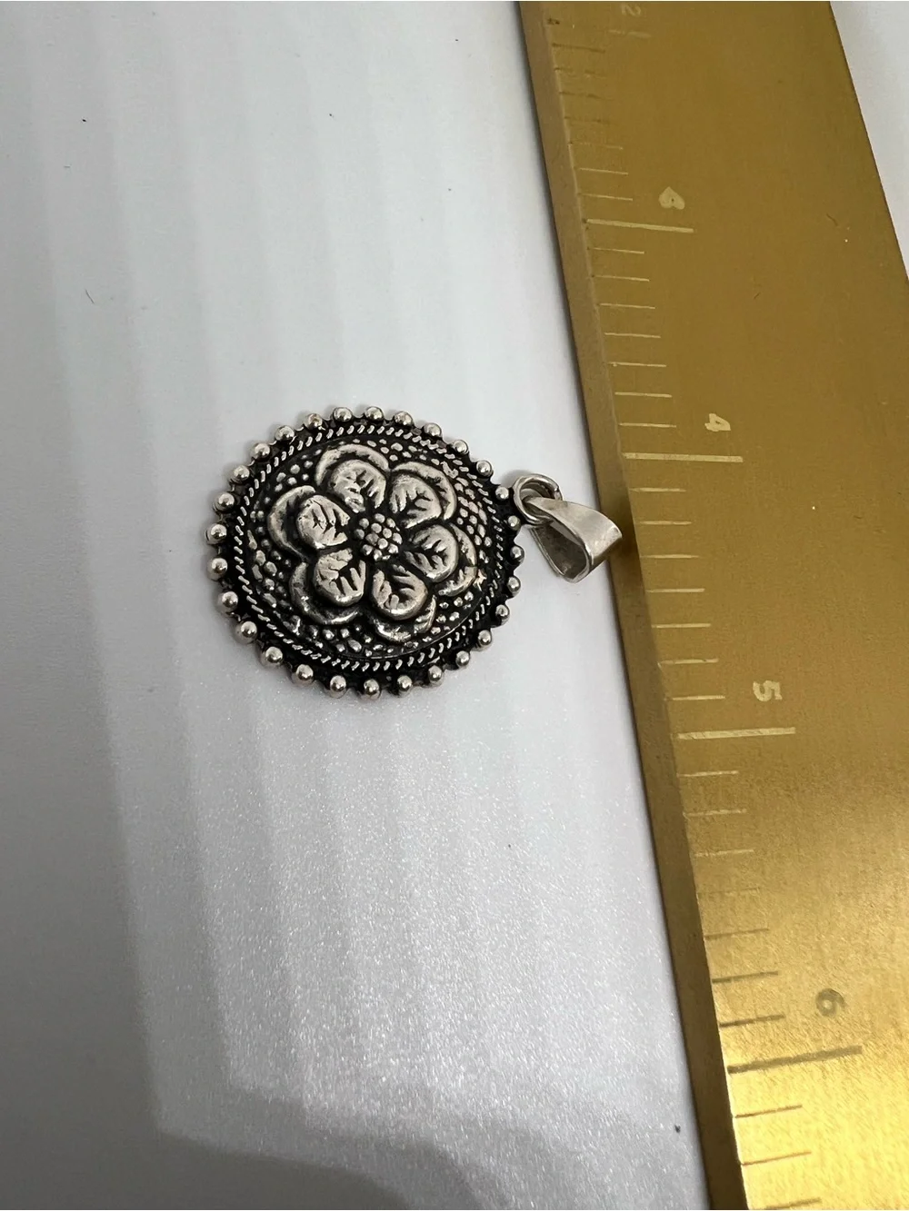 Vintage CII Mexico Sterling Silver 925 Flower Concho Style Oval Disc Pendant